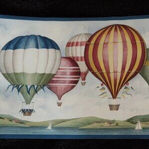 Vintage Village Wallpaper Border Hot Air Balloons Sailboats 15 Feet New